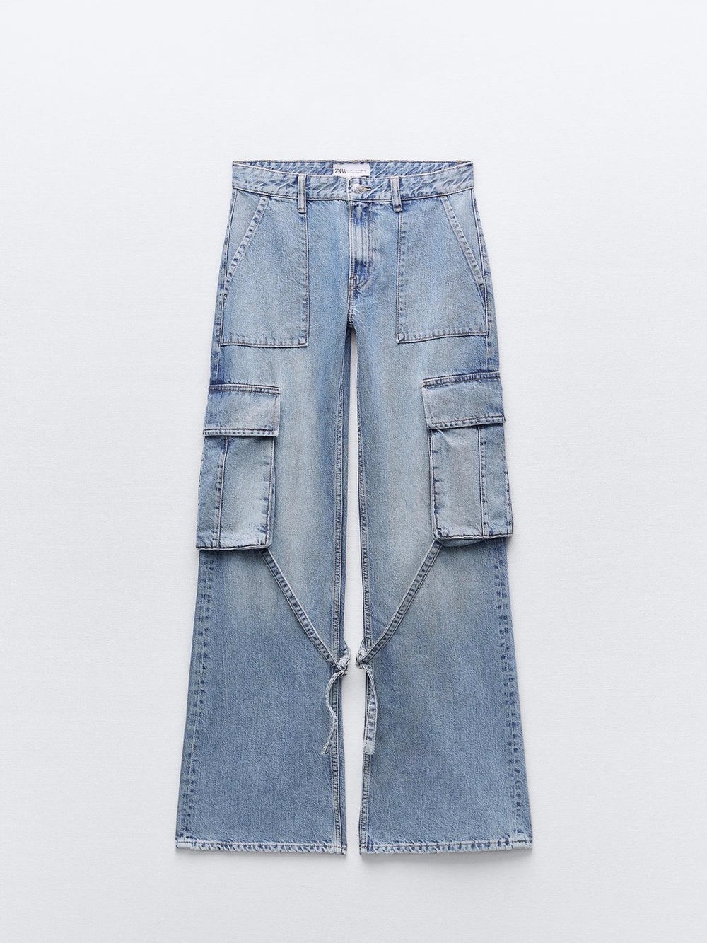 Zara Light Blue Cargo Wide-Leg Jeans